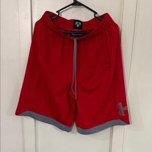 Under Armour Red Athletic Shorts with Gray Trim
